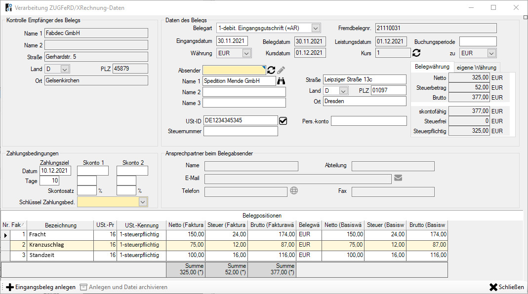 M3 Logisticware® | Automatisch befüllte Erfassung von Eingangsbelegen